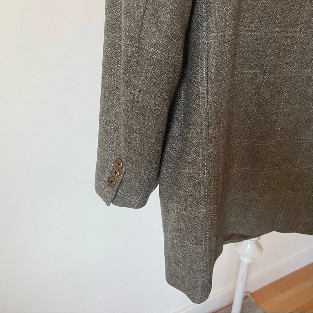 Ing. Loro Piana & C. Euromoda Wool Cashmere Gray Taupe Plaid Print Blazer Size M